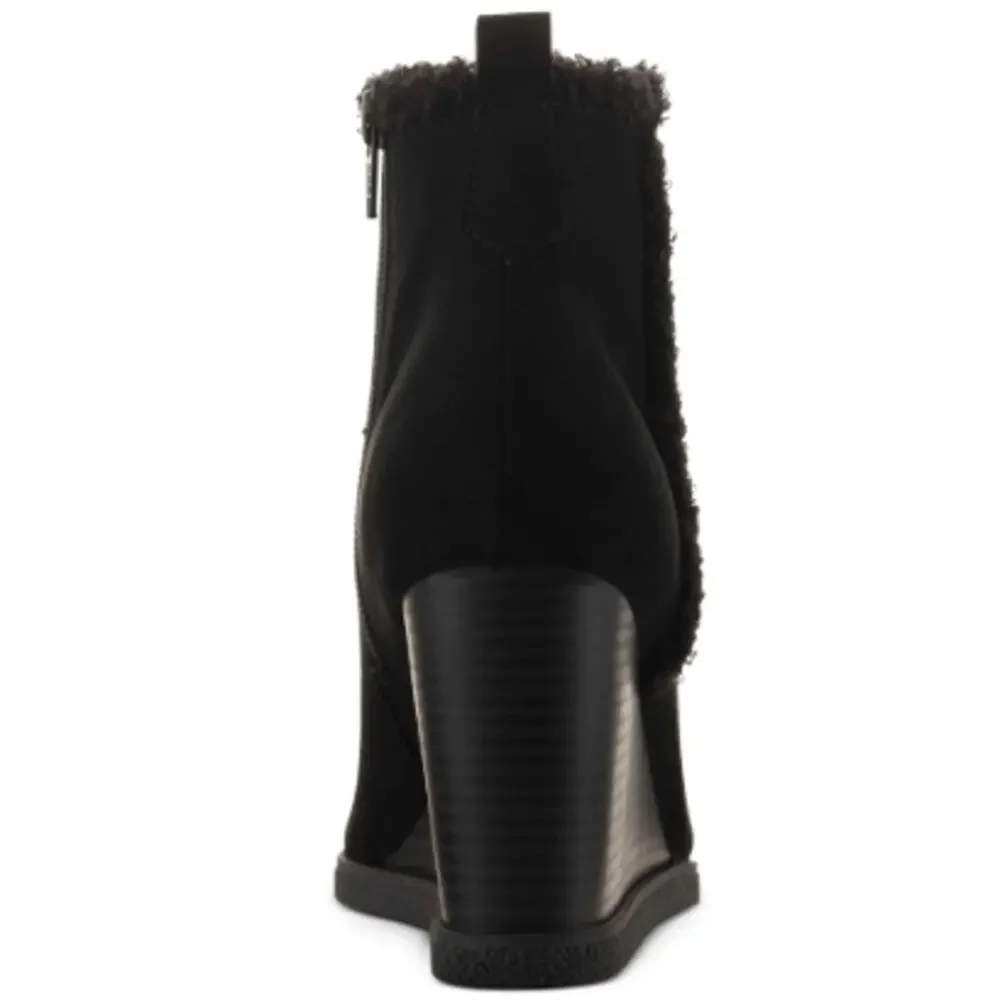 Sun + Stone Camillia Black Faux Suede Ankle Wedge Boots size 6.5 New in box